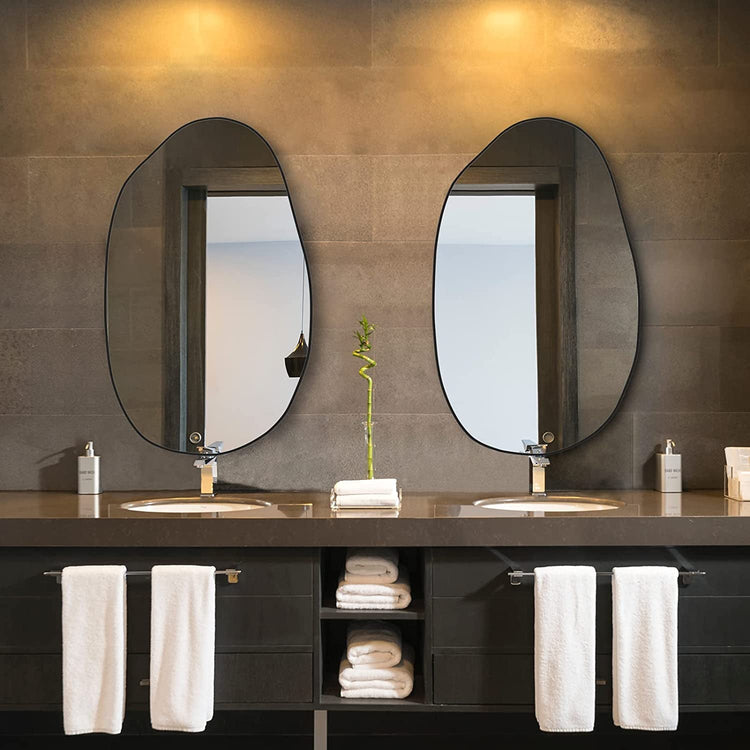 Asymmetrical Wood Framed Wall Mirror for Decoration - Modern Home & Kitchen