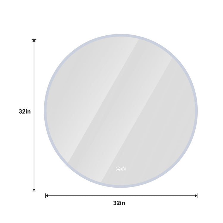 32” Round LED Bathroom Mirror – Anti-Fog, Silver, Dimmable Light - Modern Home & Kitchen