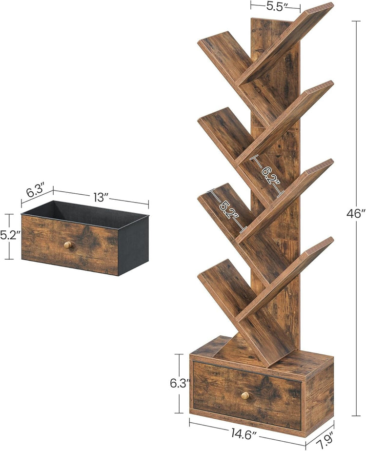 Artistic bookshelf with vertical branches for books and decor