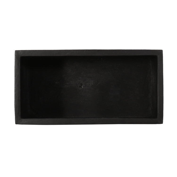 Rectangular black stone planter on a white background