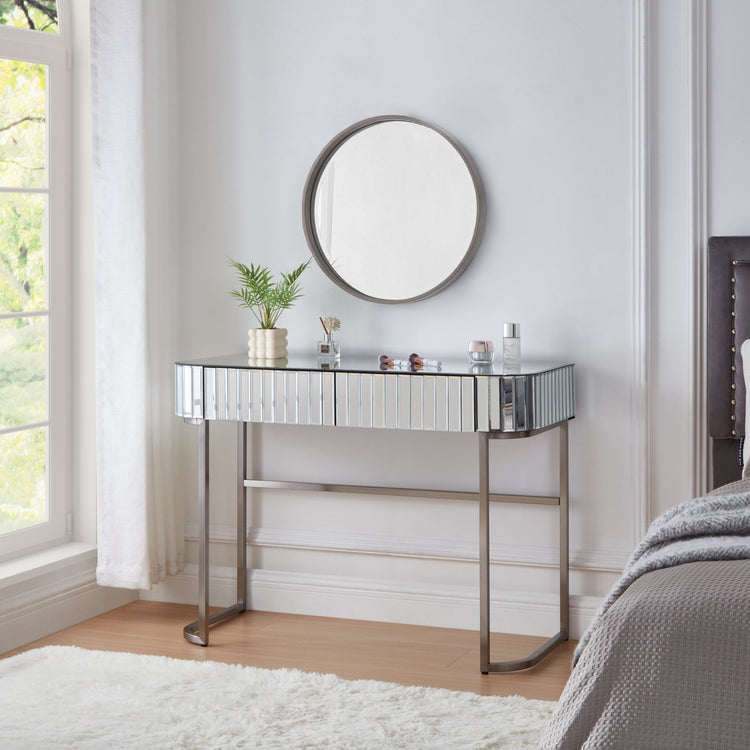39" Mirrored Makeup Vanity Table with Stainless Steel Base, Mirrored - Modern Home & Kitchen