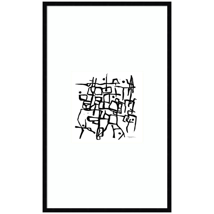 Organic Lines Grayscale framed wall art print by kateandlaurel, featuring minimalist black and white abstract design on paper.