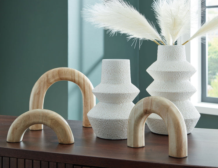 Modern Decorative Accessory Set — Arch Sculptures and Tiered Vases, Set of 5