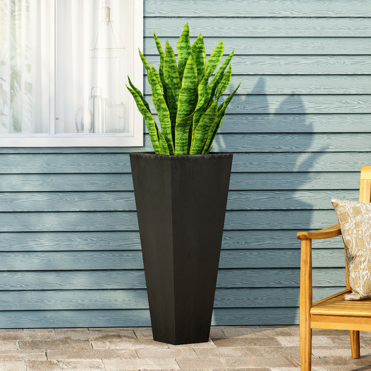 Tall Outdoor Planter | Black Tapered Concrete Planter