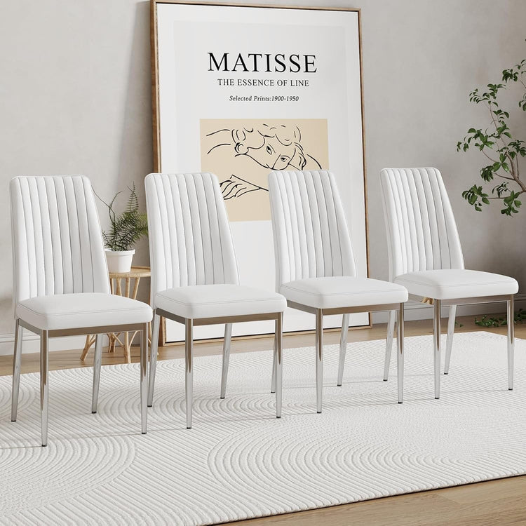 Stylish White Leather Dining Chair Set of 4 – Modern Elegance Meets Everyday Comfort - Modern Home & Kitchen