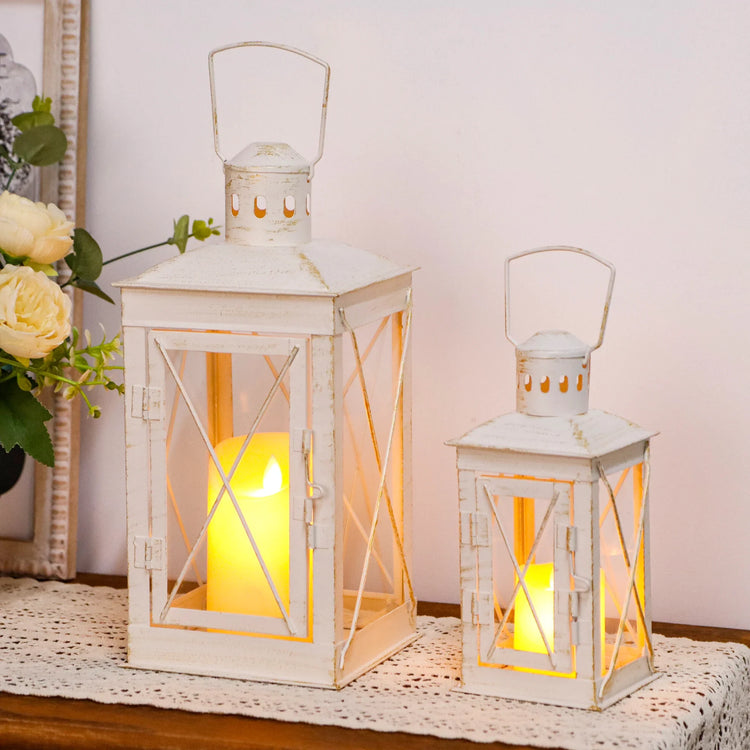Set of 2 Decorative Candle Lantern Metal Candle Holder Hanging Lantern