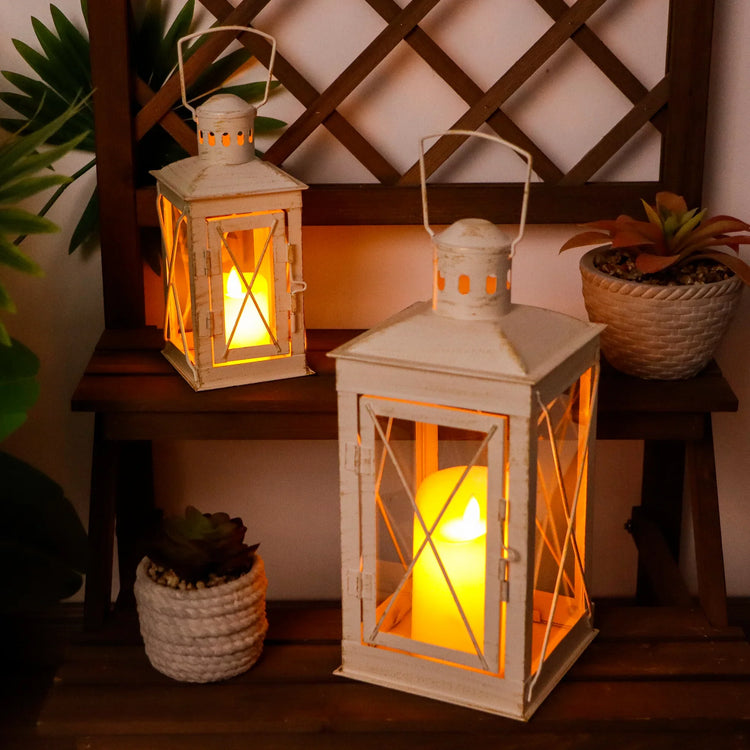 Set of 2 Decorative Candle Lantern Metal Candle Holder Hanging Lantern