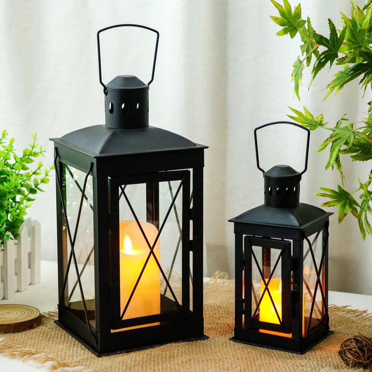 Set of 2 Decorative Candle Lantern Metal Candle Holder Hanging Lantern
