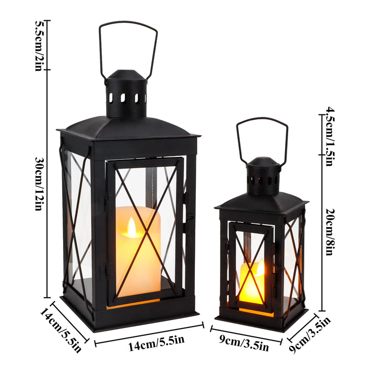 Set of 2 Decorative Candle Lantern Metal Candle Holder Hanging Lantern