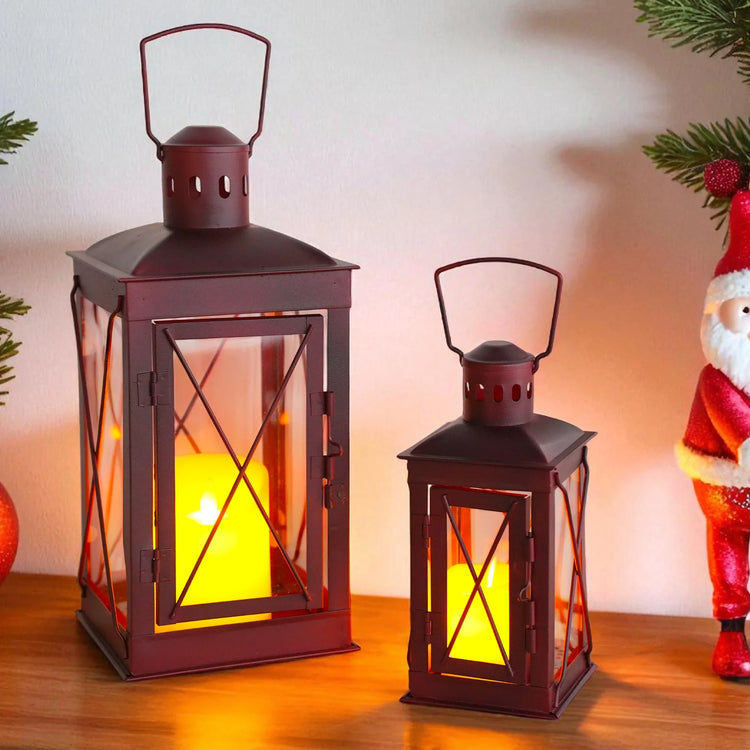 Set of 2 Decorative Candle Lantern Metal Candle Holder Hanging Lantern