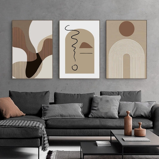 Abstract boho wall art print by Modern Home & Kitchen LLC featuring earth tone canvas posters in multiple sizes and styles.