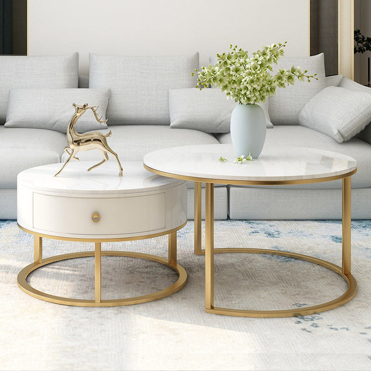 Modern Minimalist Slate Round Coffee Table Combination - Modern Home & Kitchen