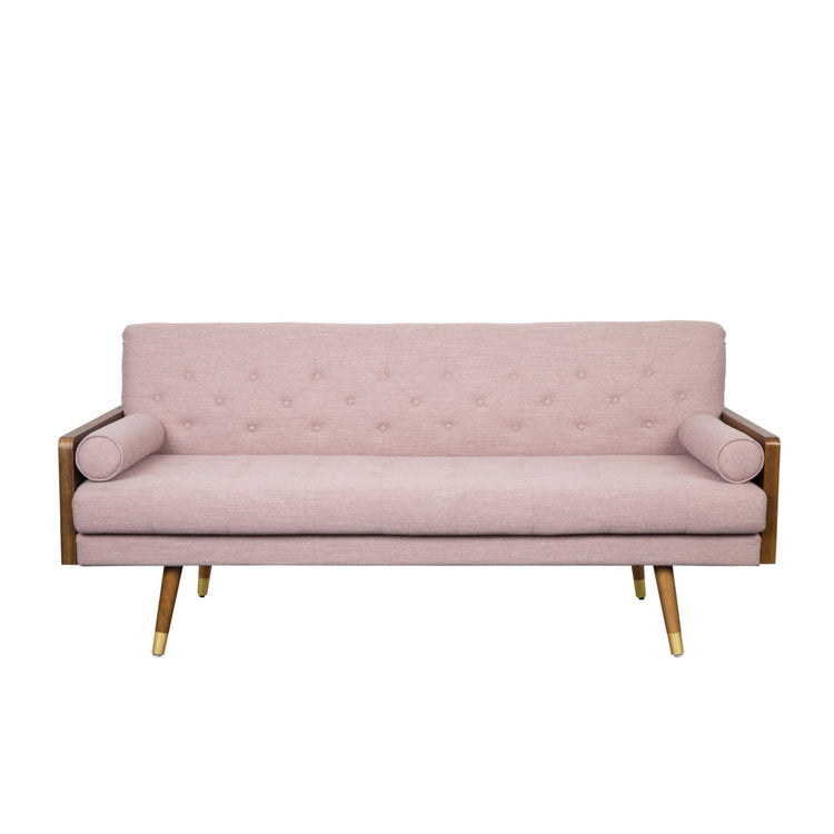 Aidan mid-century modern tufted grey fabric sofa by HouseOfZazla, showcasing a stylish, stationary sofa with tufted back and plush cushions.