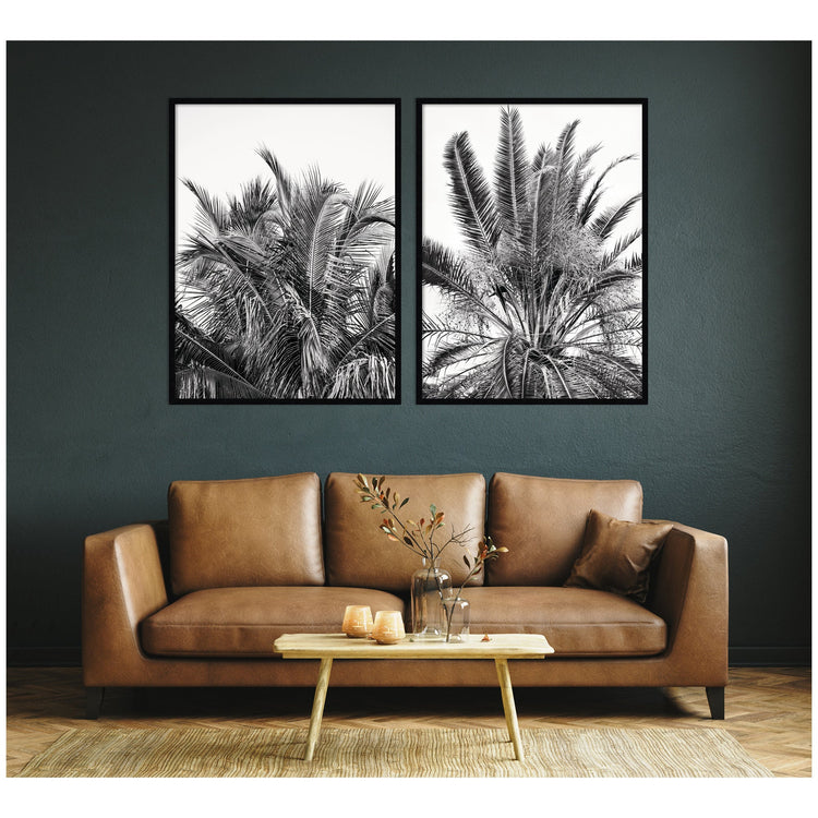 Kateandlaurel Alicia Bock Palm 2-piece framed wall art set featuring botanical illustrations on white backgrounds.