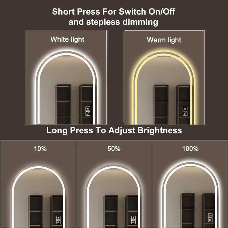 65” LED Full-Length Mirror – Arch Design, Lights, Shatter-Proof - Modern Home & Kitchen