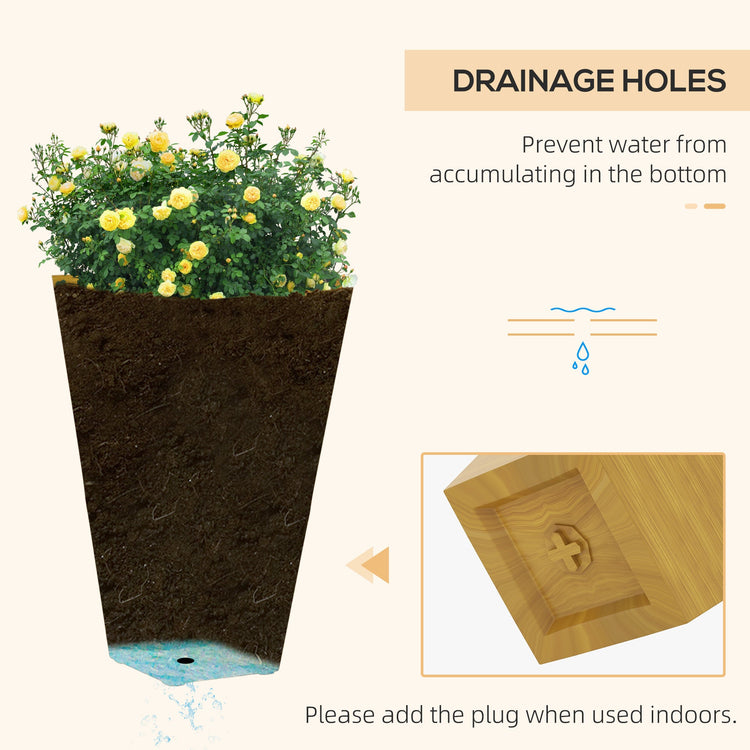 Set of three Outsunny 28-inch outdoor garden planters by Gallery La La with faux wood finish and drainage holes for garden or patio.