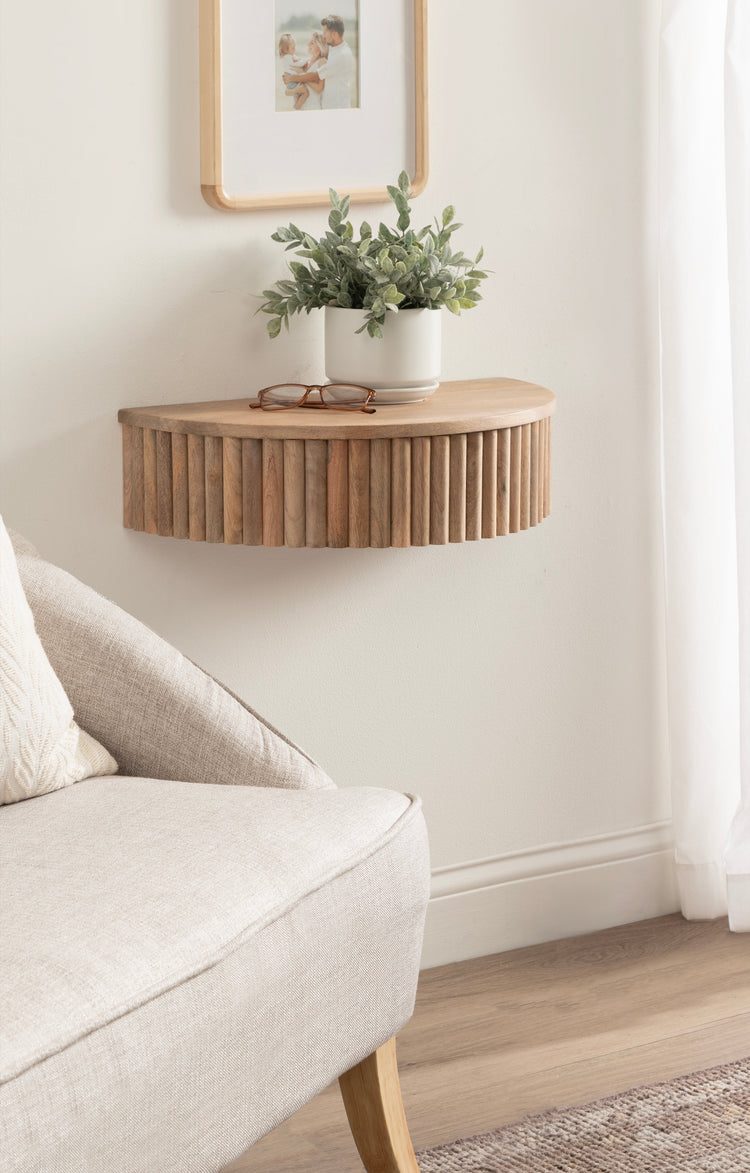 Reid Ribbed Floating Side Table | Modern Wall Mounted Bedside Table Decor