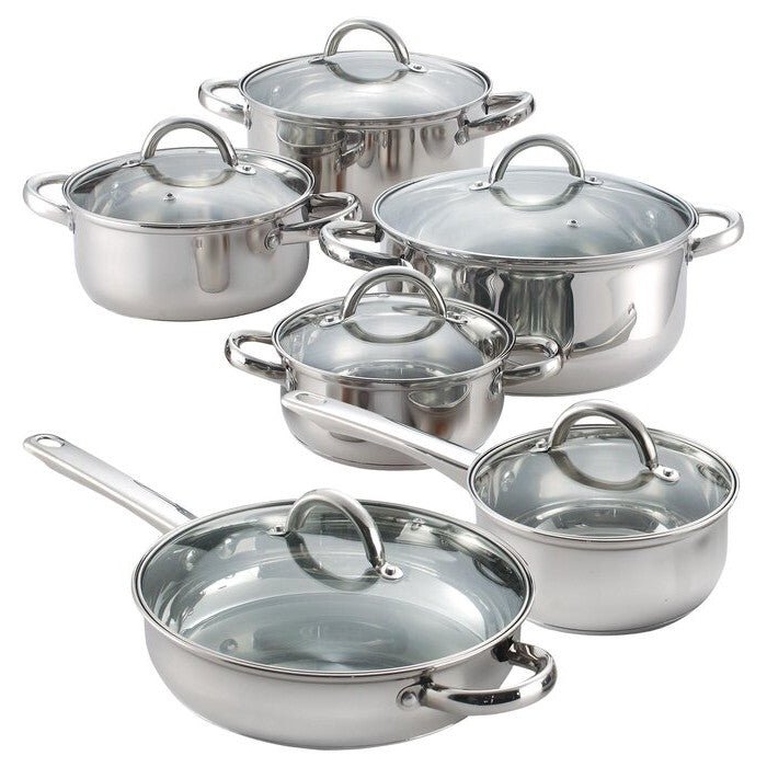 12 Piece Cool Touch Stainless Steel Cookware Set - Modern Home & Kitchen