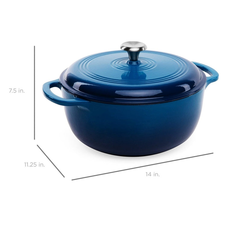 6 Quart Large Blue Enamel Cast-Iron Dutch Oven Kitchen Cookware - Modern Home & Kitchen