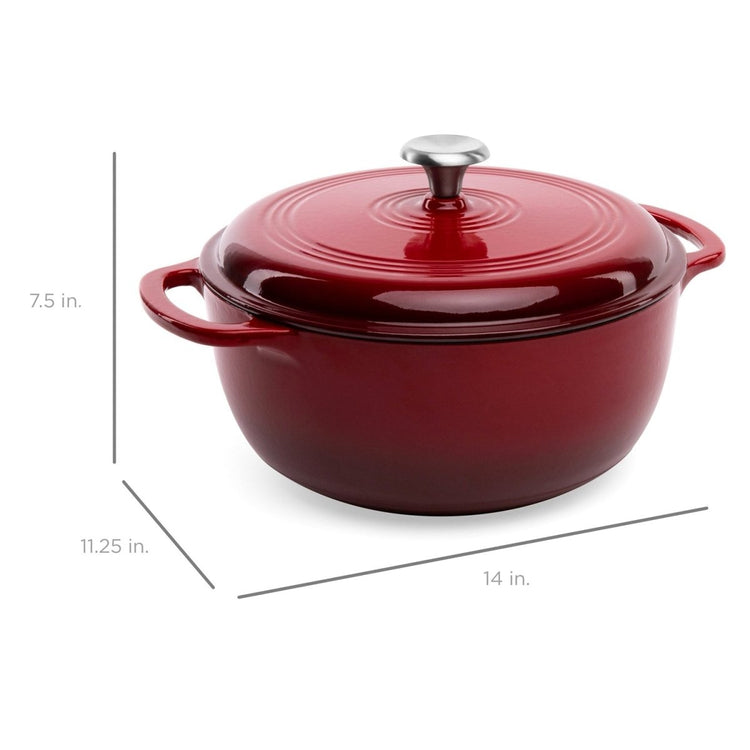 6 Quart Large Red Enamel Cast-Iron Dutch Oven Kitchen Cookware - Modern Home & Kitchen