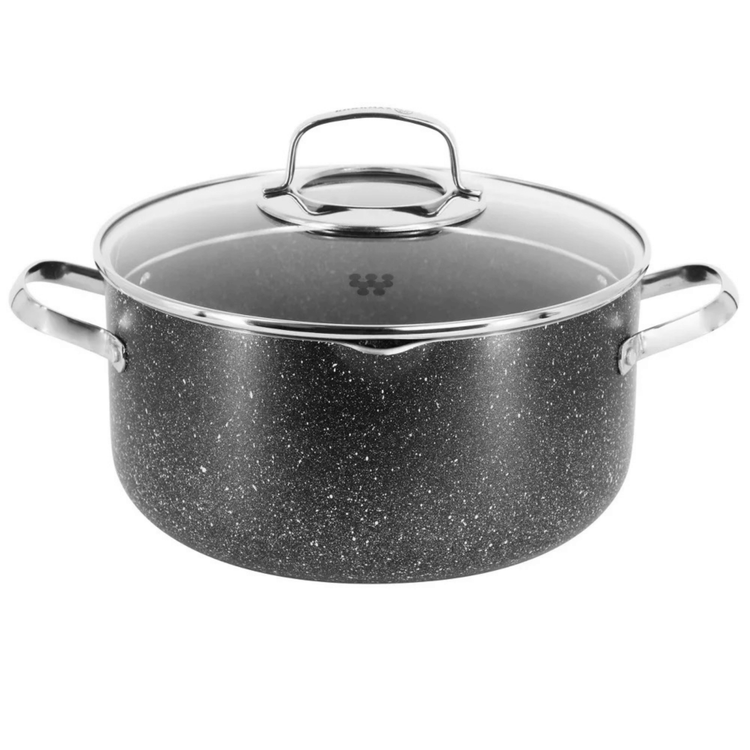 Jupiter Gear Home 7-piece non-stick aluminum cookware set with silver pots and pans, suitable for versatile kitchen cooking.