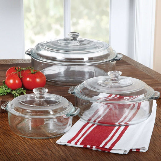 6-Piece Round Glass Casserole Cookware Bakeware Set with Lids - Modern Home & Kitchen