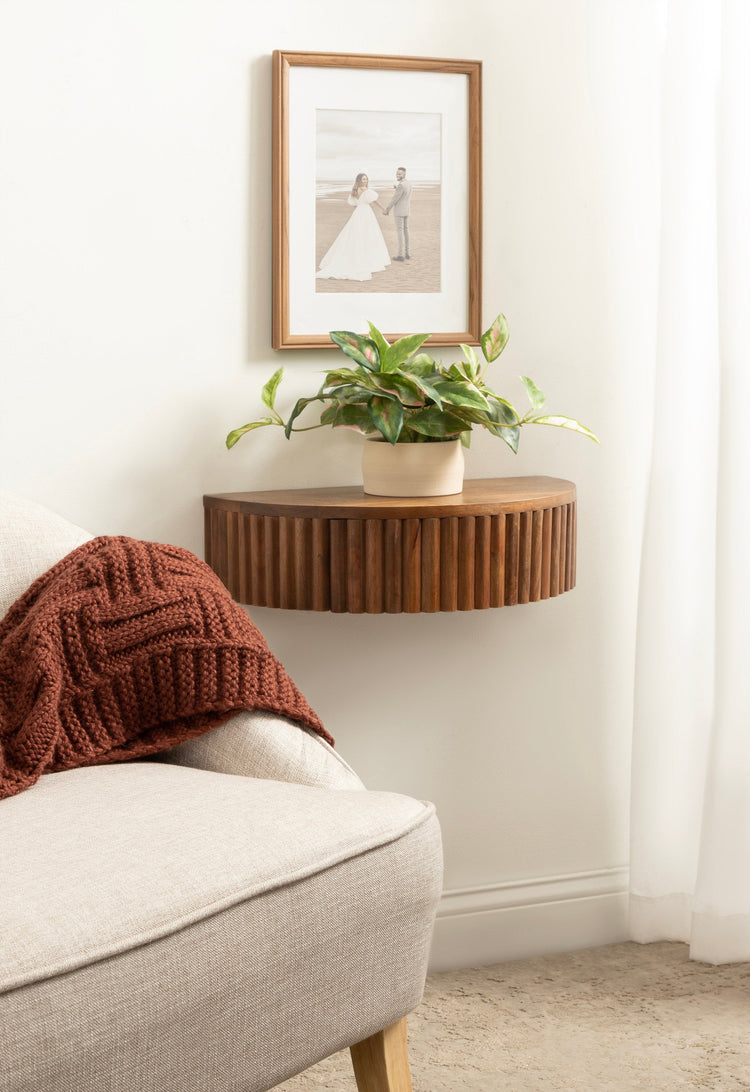 Reid Ribbed Floating Side Table | Modern Wall Mounted Bedside Table Decor