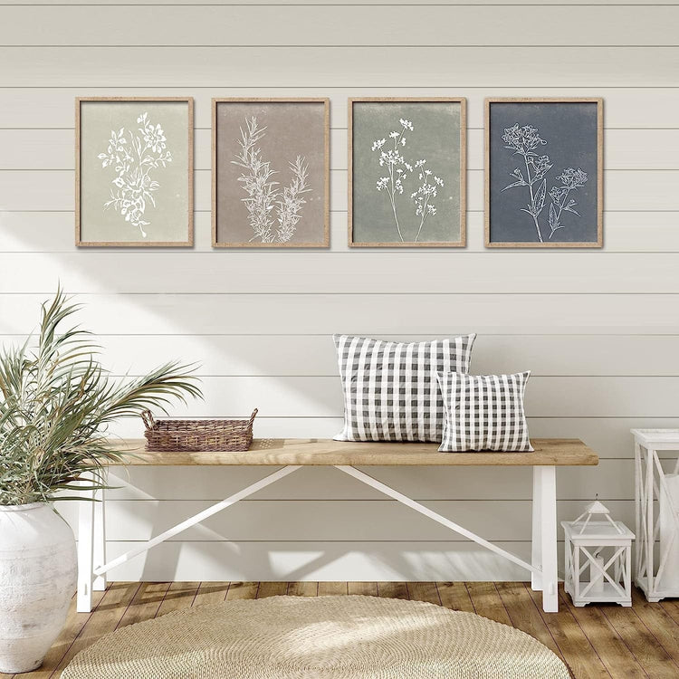 Framed Botanical Print Wall Art Set of 4 - Modern Home & Kitchen