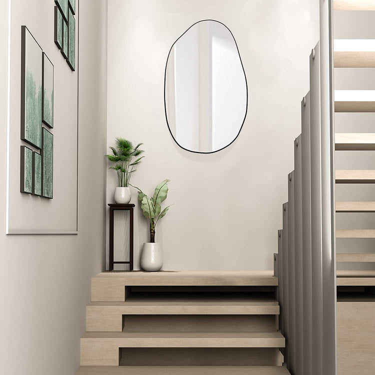 Asymmetrical Wood Framed Wall Mirror for Decoration - Modern Home & Kitchen