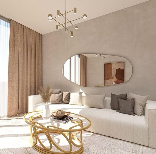 Asymmetrical Wooden Framed Wall Mirror - Modern Dressing Mirror for - Modern Home & Kitchen