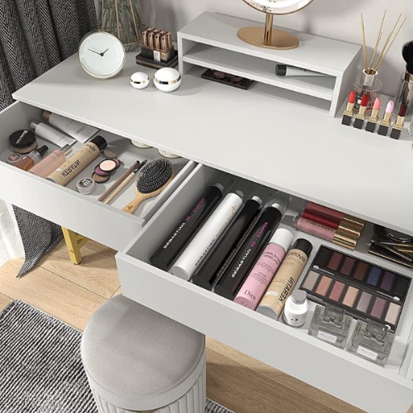White Compact Makeup Table with Drawers - Modern Home & Kitchen