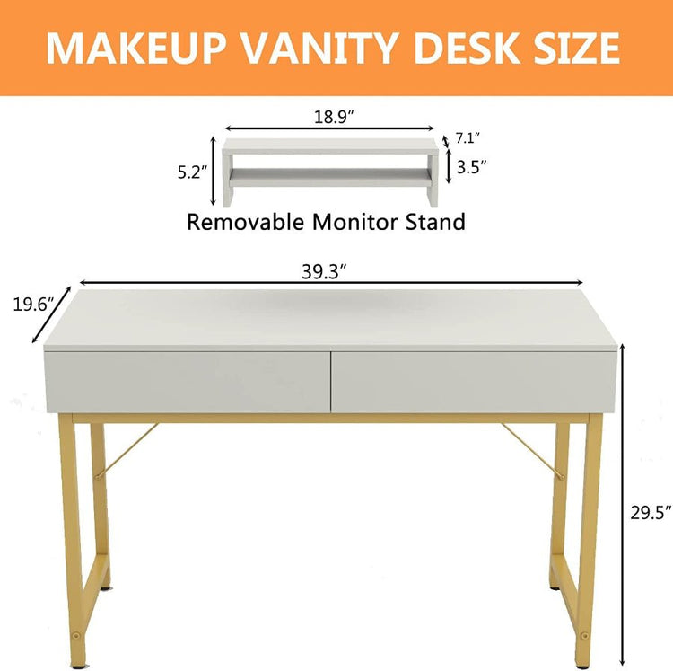 White Compact Makeup Table with Drawers - Modern Home & Kitchen