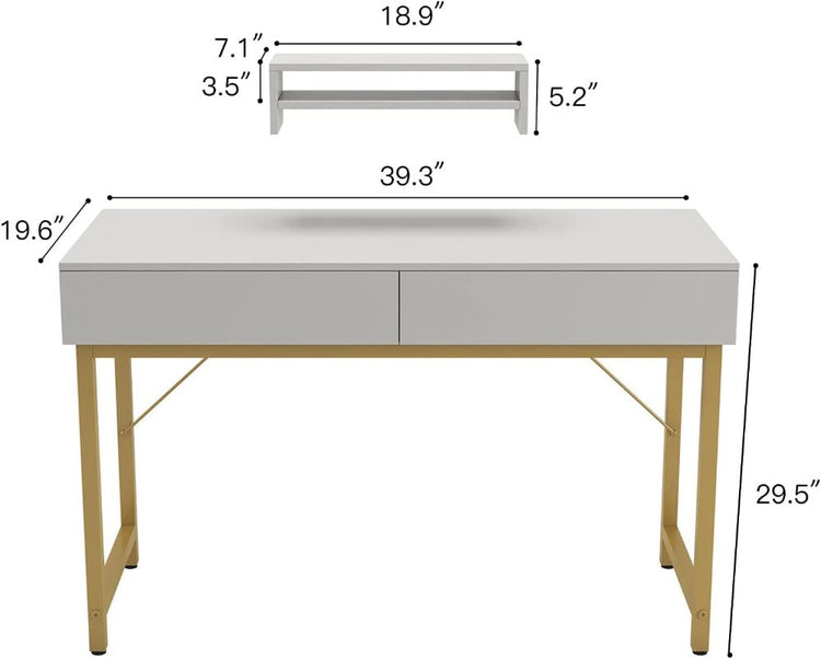 White Compact Makeup Table with Drawers - Modern Home & Kitchen