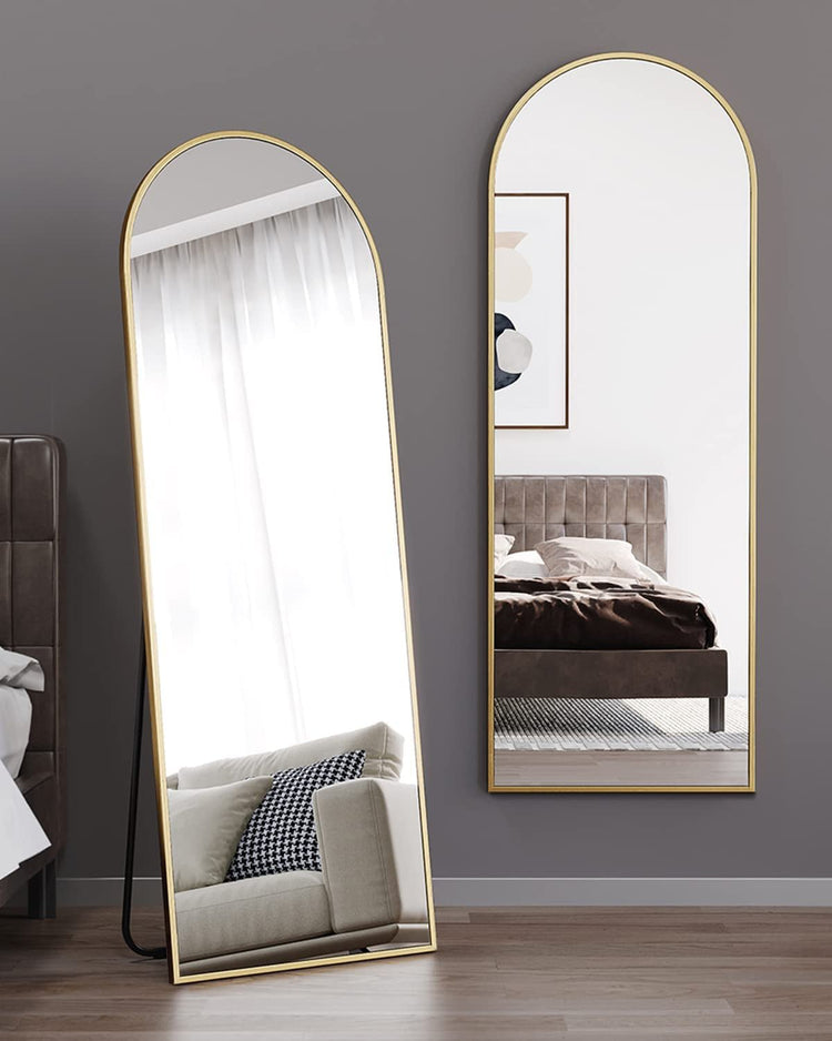 Arched 64" Full-Length Floor Mirror – Slim Aluminum Frame, HD Glass - Modern Home & Kitchen
