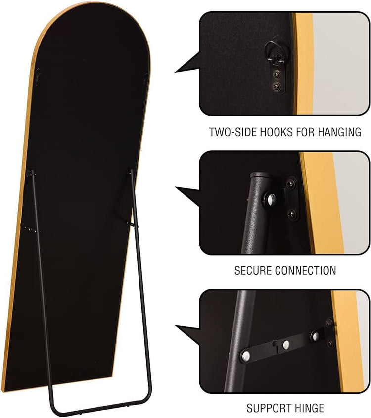 Arched 64" Full-Length Floor Mirror – Slim Aluminum Frame, HD Glass - Modern Home & Kitchen