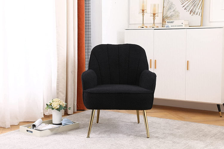 Golden-Legged Black Teddy Chair for Home Office - Modern Home & Kitchen