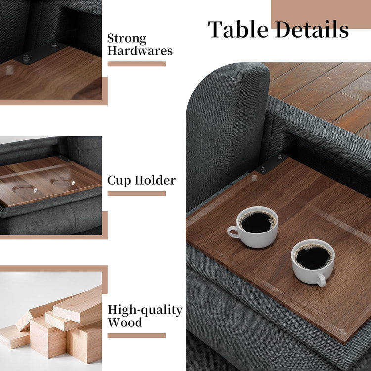 Dark Gray L-Shaped Sectional Sofa with Hidden Storage & Chaise - Modern Home & Kitchen