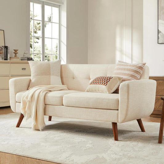 Modern Beige Loveseat – Mid-Century Comfort & Style for Any Space - Modern Home & Kitchen