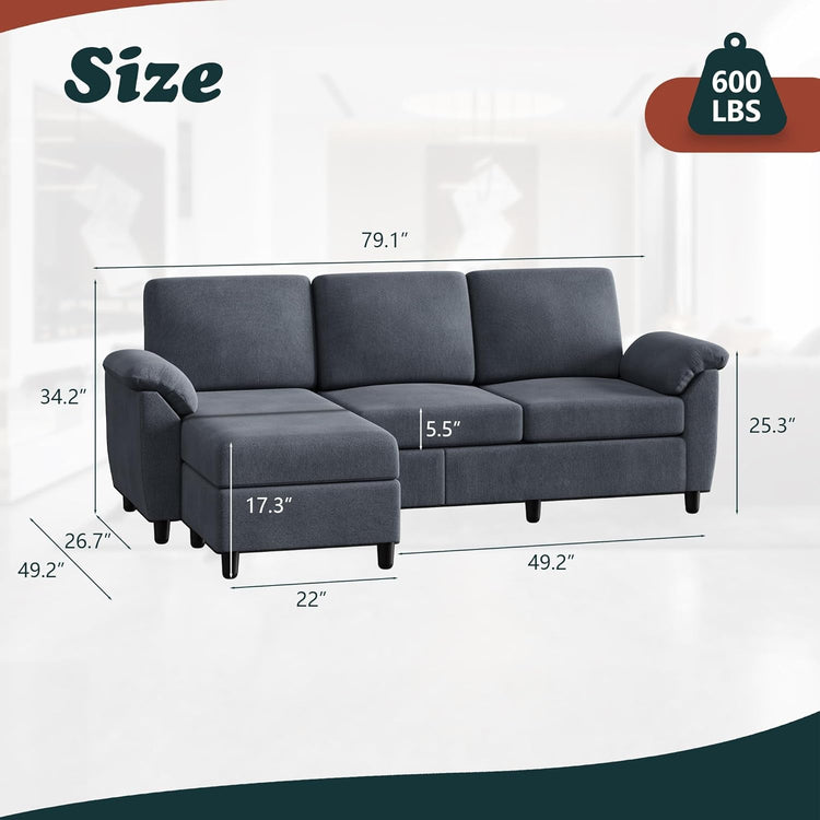Gray Linen Sectional Sofa with Pillows - Modern Home & Kitchen