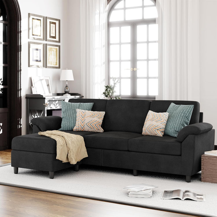Gray Linen Sectional Sofa with Pillows - Modern Home & Kitchen