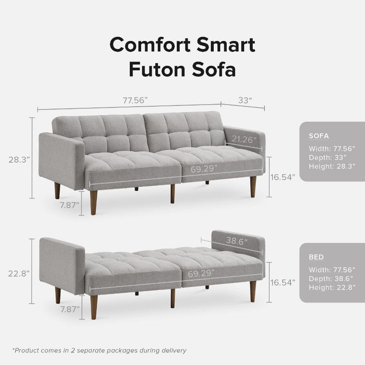 Gray Fabric Twin Futon Sofa Bed – Compact & Stylish Sleeper - Modern Home & Kitchen