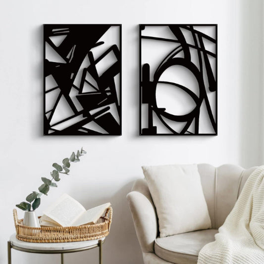 Black Metal Abstract Wall Art 4- Piece | Modern Minimalist Home Decor - Modern Home & Kitchen