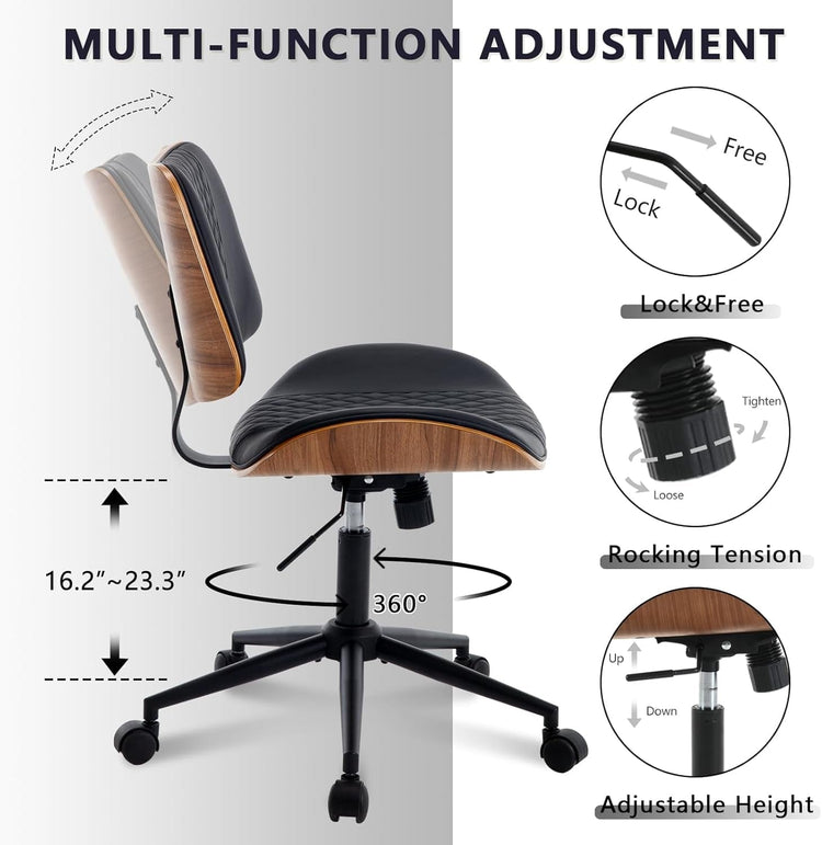 Home Office Chair No Arms with Wheels, Adjustable Height Small Desk - Modern Home & Kitchen