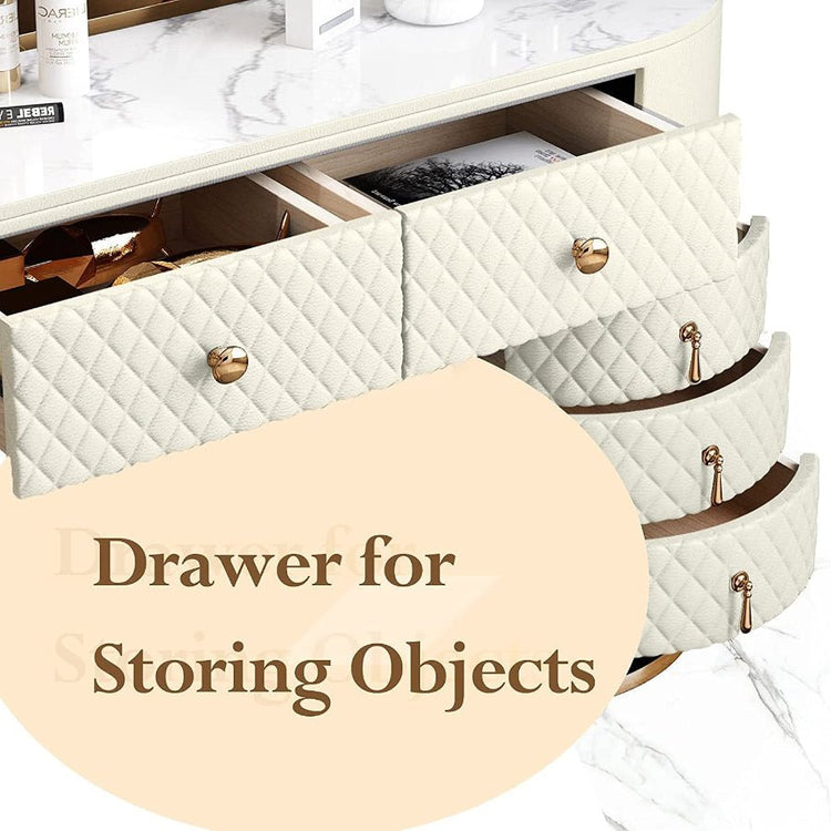 Makeup Vanity with Lights, Drawers, and Stool – Luxury Vanity Set for Women - Modern Home & Kitchen