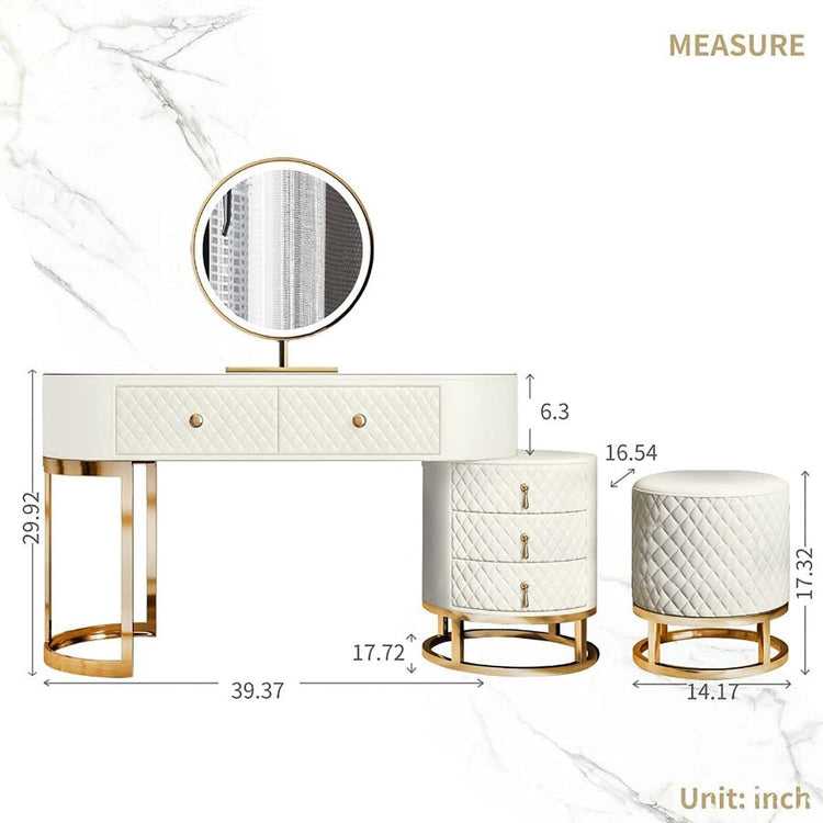 Makeup Vanity with Lights, Drawers, and Stool – Luxury Vanity Set for Women - Modern Home & Kitchen