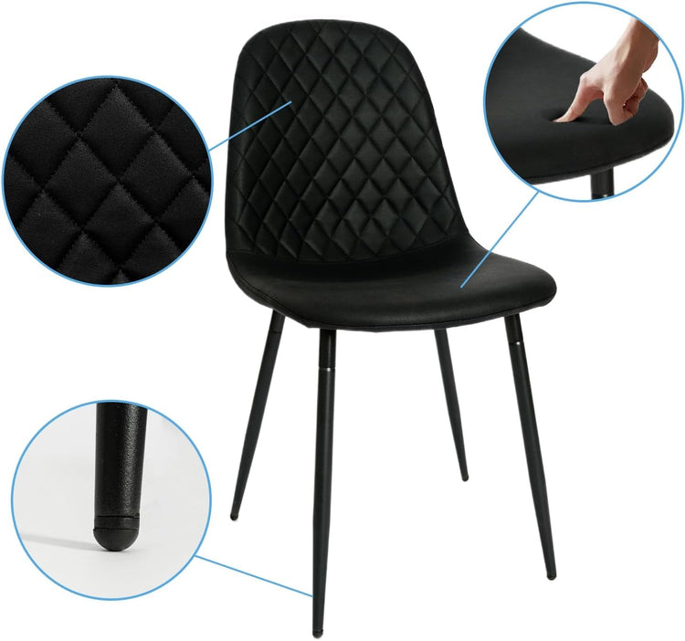 Modern Black Dining Chairs Set of 2, PU Leather Dining Room Chairs - Modern Home & Kitchen