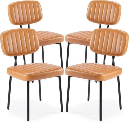 Modern Mid-Century Dining Chairs – Upholstered PU Leather with Metal Legs (Set of 4) - Modern Home & Kitchen