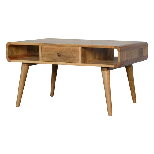 Solid Mango Wood Coffee Table with Storage β Modern Rounded Design