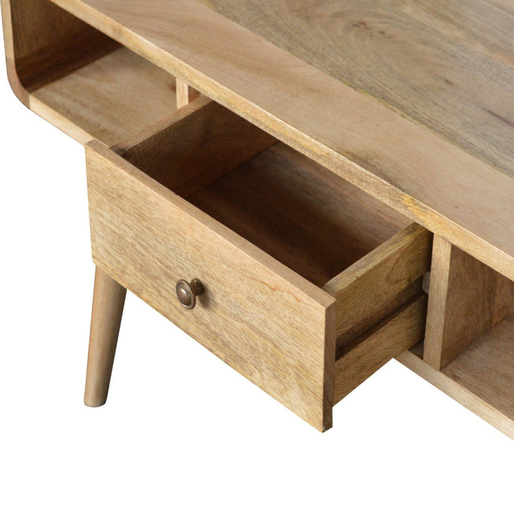 Solid Mango Wood Coffee Table with Storage – Modern Rounded Design