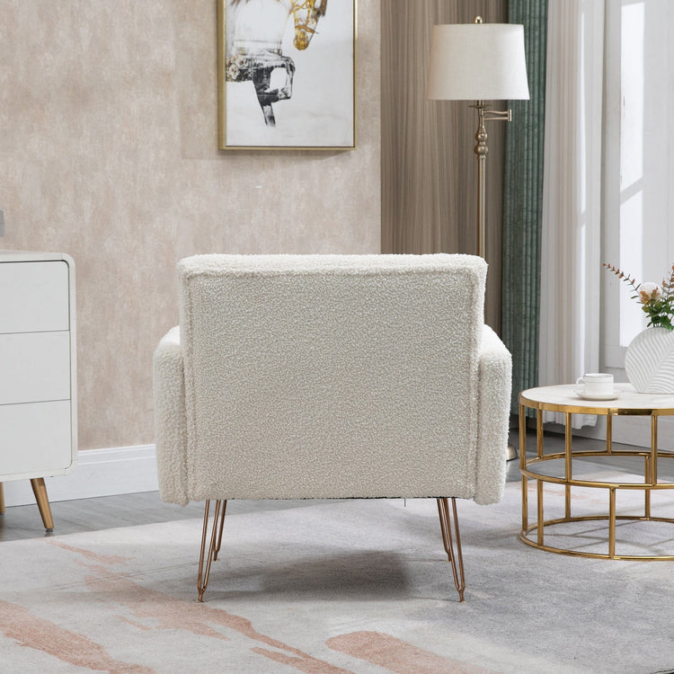 White Teddy Barrel Accent Chair with Gold Legs – Stylish Comfort for Any Room - Modern Home & Kitchen